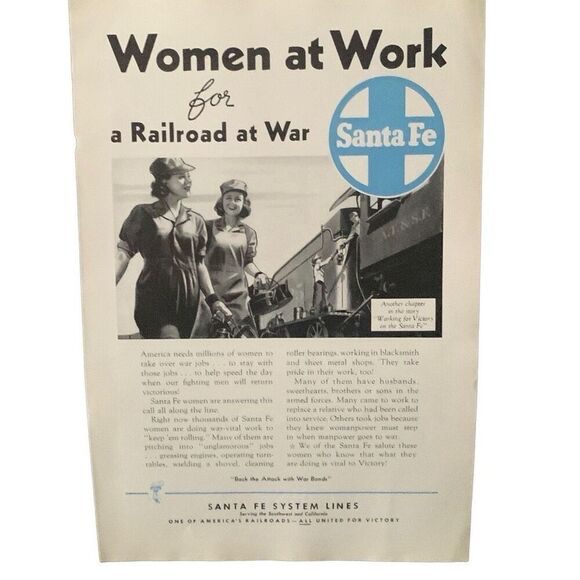 Vintage 1943 Santa Fe Railway Women at Work Ad Advertisement - Picture 3 of 4